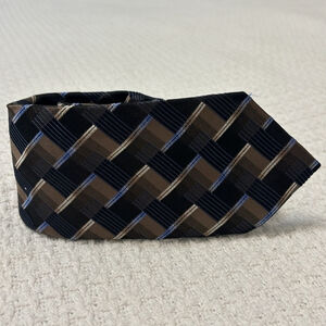 7 DOWNIE ST. 100% silk neck tie beige black blue gold tones made in Italy